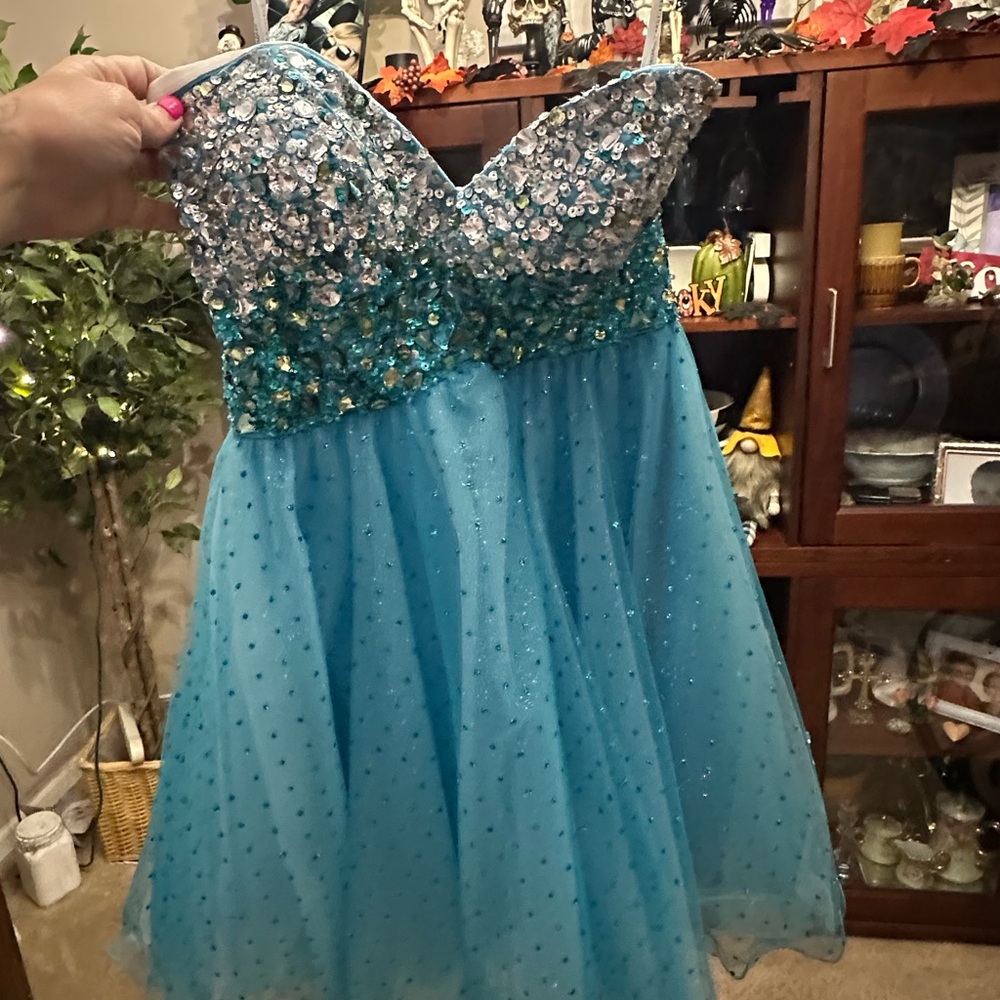 Elegant Sequin Blue Prom Dress